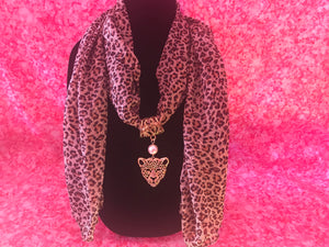 Cocoa colored cheetah scarf w/ cheetah pendant
