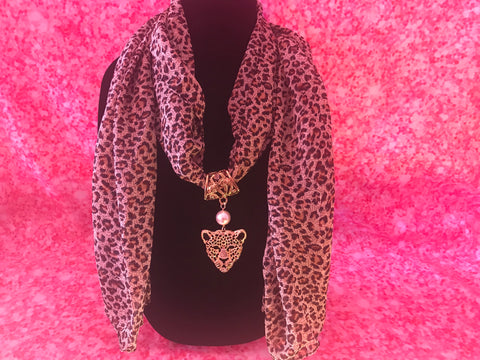Cocoa colored cheetah scarf w/ cheetah pendant