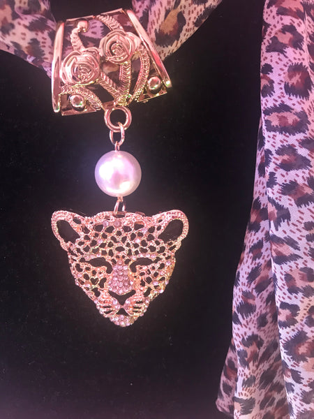 Cocoa colored cheetah scarf w/ cheetah pendant