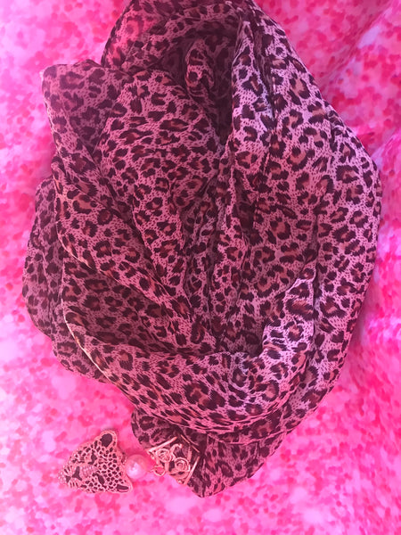 Cocoa colored cheetah scarf w/ cheetah pendant