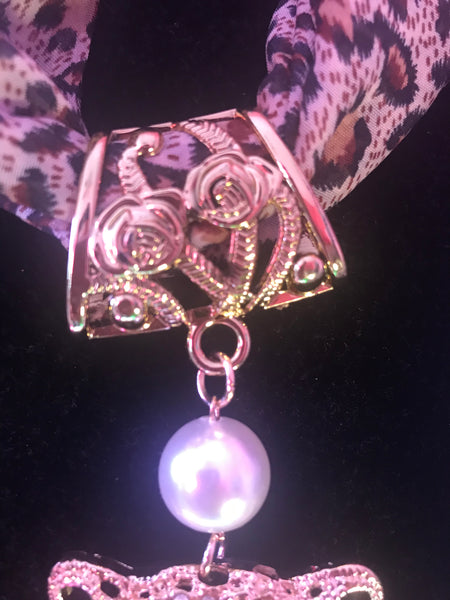 Cocoa colored cheetah scarf w/ cheetah pendant