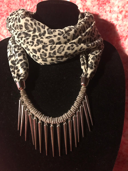 White Cheetah Infinity Scarf Necklace