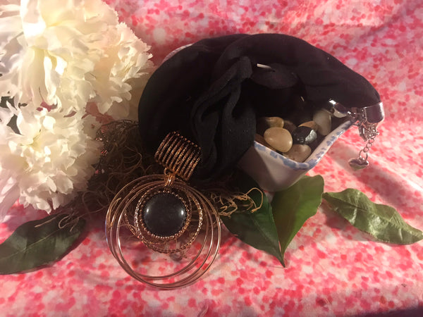 Short Black Necklace Scarf with pendant