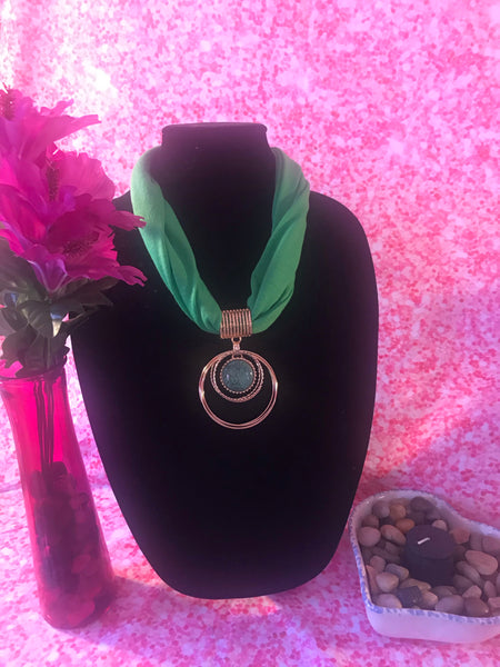 Short Green Scarf Necklace with pendant
