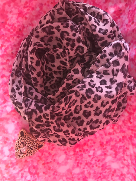 White Cheetah Scarf with Cheetah pendant