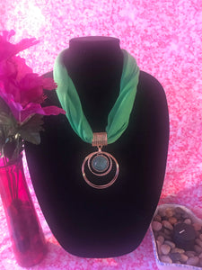 Short Green Scarf Necklace with pendant