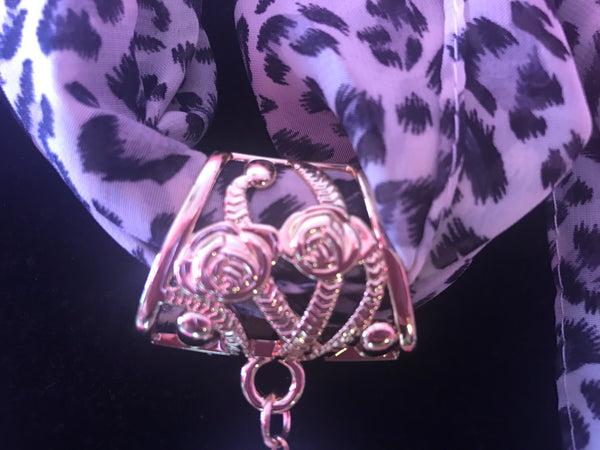 White Cheetah Scarf with Cheetah pendant
