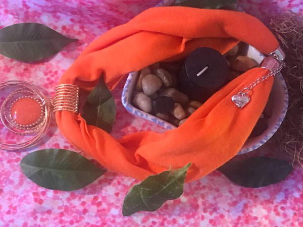 Short Orange Scarf Necklace with pendant