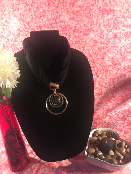 Short Black Necklace Scarf with pendant