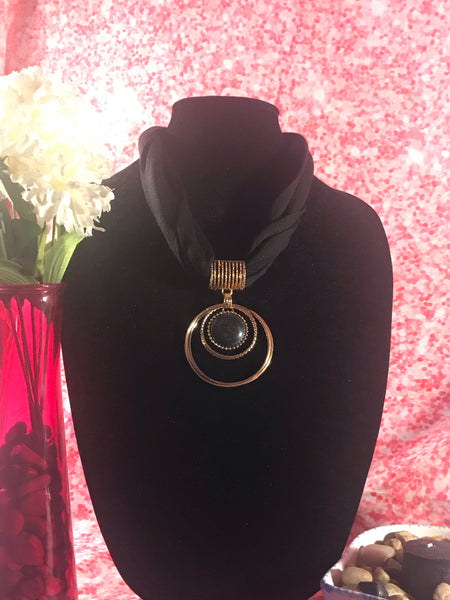 Short Black Necklace Scarf with pendant