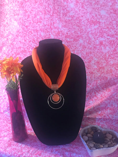 Short Orange Scarf Necklace with pendant