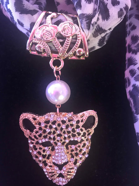 White Cheetah Scarf with Cheetah pendant