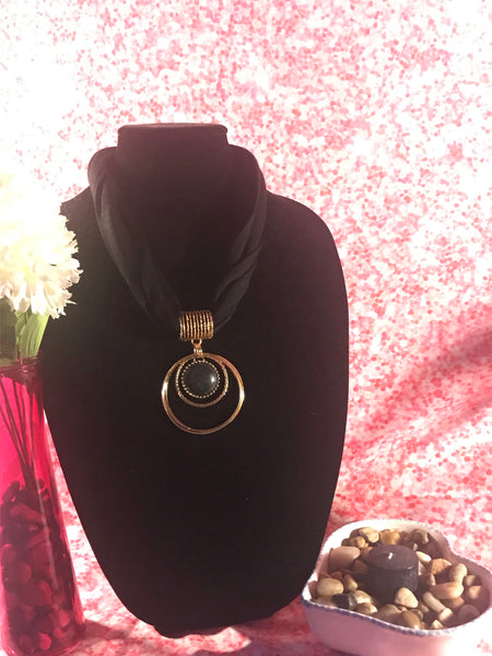Short Black Necklace Scarf with pendant