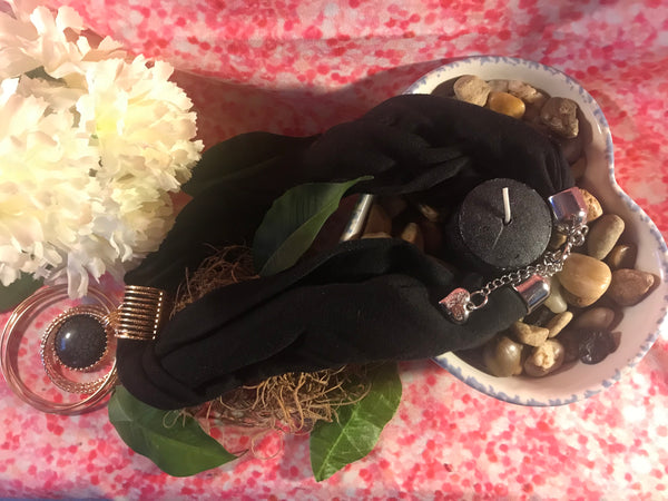 Short Black Necklace Scarf with pendant