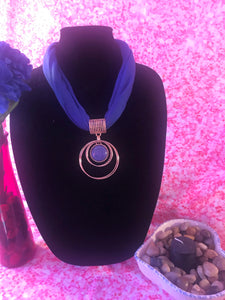 Short Blue Scarf Necklace with pendant
