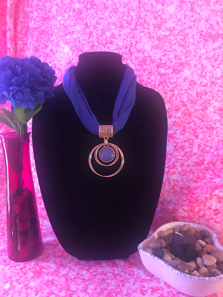 Short Blue Scarf Necklace with pendant