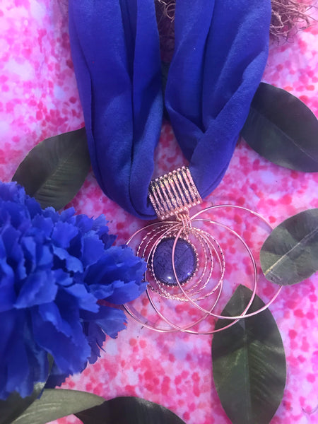 Short Blue Scarf Necklace with pendant