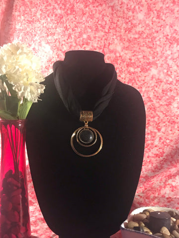 Short Black Necklace Scarf with pendant