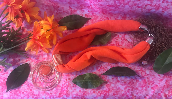 Short Orange Scarf Necklace with pendant