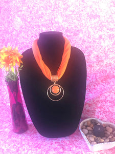 Short Orange Scarf Necklace with pendant