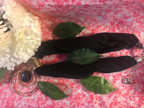 Short Black Necklace Scarf with pendant
