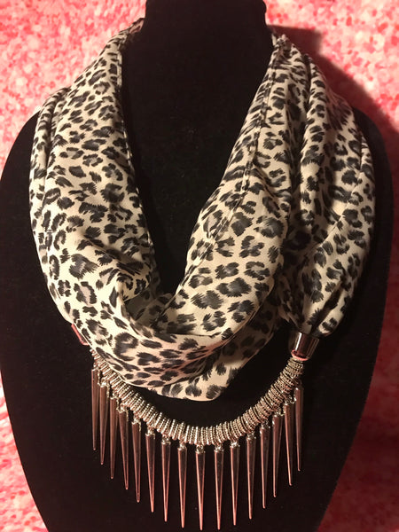White Cheetah Infinity Scarf Necklace